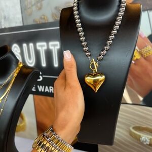 Gold and Silver Heart Toggle Necklace
